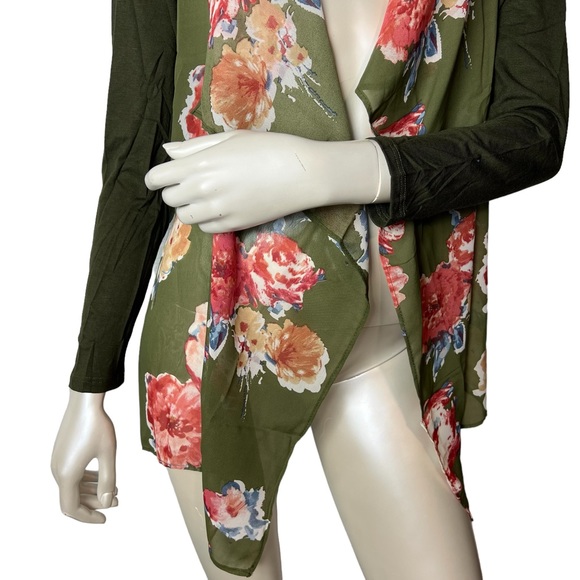 ALL FOR YOU brand Green Floral Long Sleeve Lightweight Draped Cardigan - Picture 4 of 10